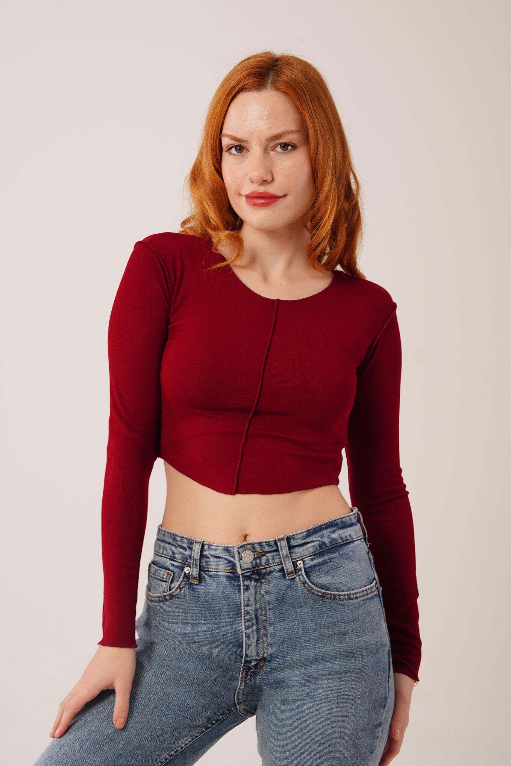 Basic Wholesale Burgundy Body Blouse With Reverse Stitch - Producer: Lustrin - Wholesale Women Clothes - TheBS Women
