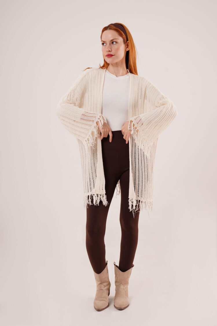 Tassel Detailed Perforated Pattern WholesaleCardigan - Producer: Lustrin - Wholesale Women Clothes - TheBS Women