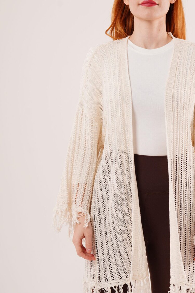 Tassel Detailed Perforated Pattern WholesaleCardigan - Producer: Lustrin - Wholesale Women Clothes - TheBS Women
