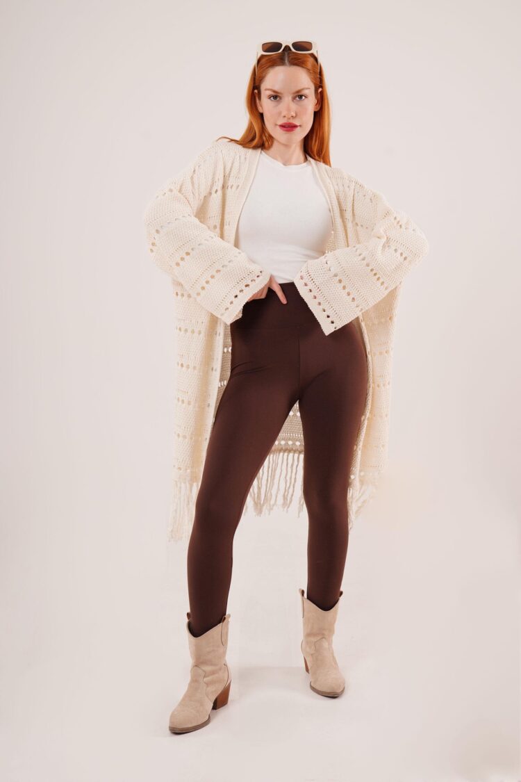 Perforated Transitional Tassel Detail Long Knitwear WholesaleCardigan - Producer: Lustrin - Wholesale Women Clothes - TheBS Women