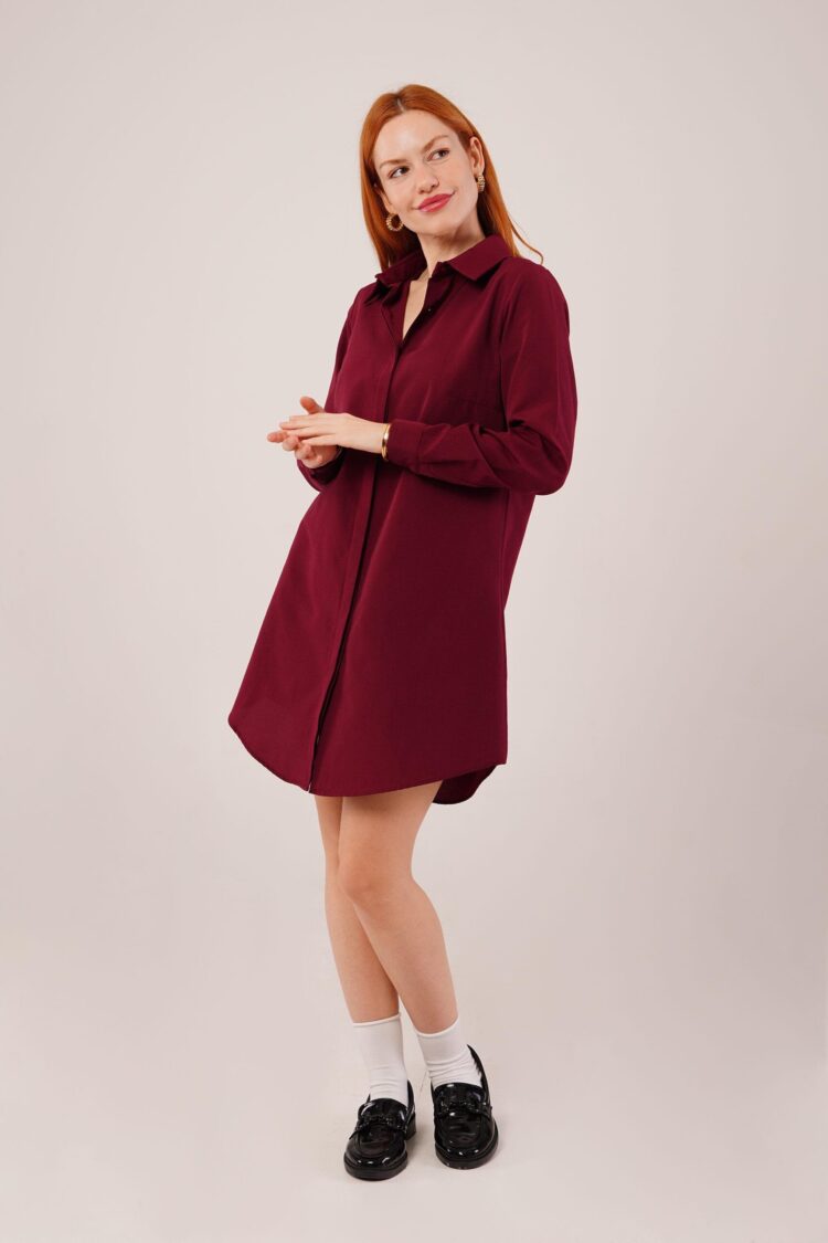 Long Sleeve Burgundy Tunic Wholesale Shirt Dress - Producer: Lustrin - Wholesale Women Clothes - TheBS Women