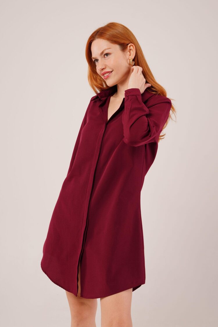 Long Sleeve Burgundy Tunic Wholesale Shirt Dress - Producer: Lustrin - Wholesale Women Clothes - TheBS Women