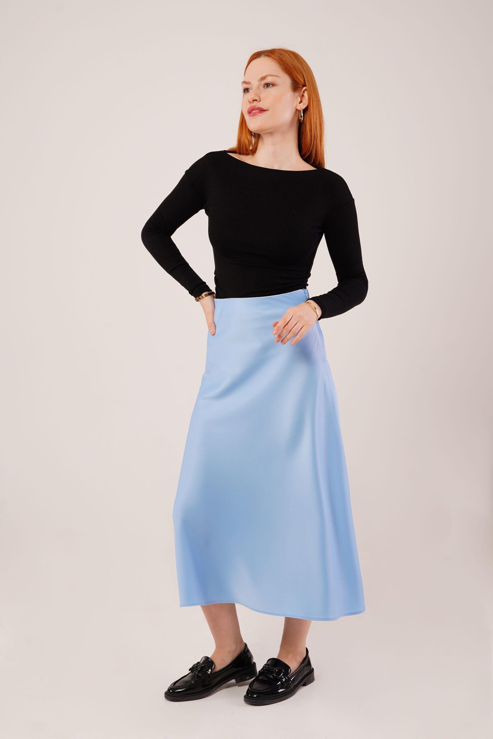 Bell Cut MidiWholesale Satin Skirt - Producer: Lustrin - Wholesale Women Clothes - TheBS Women