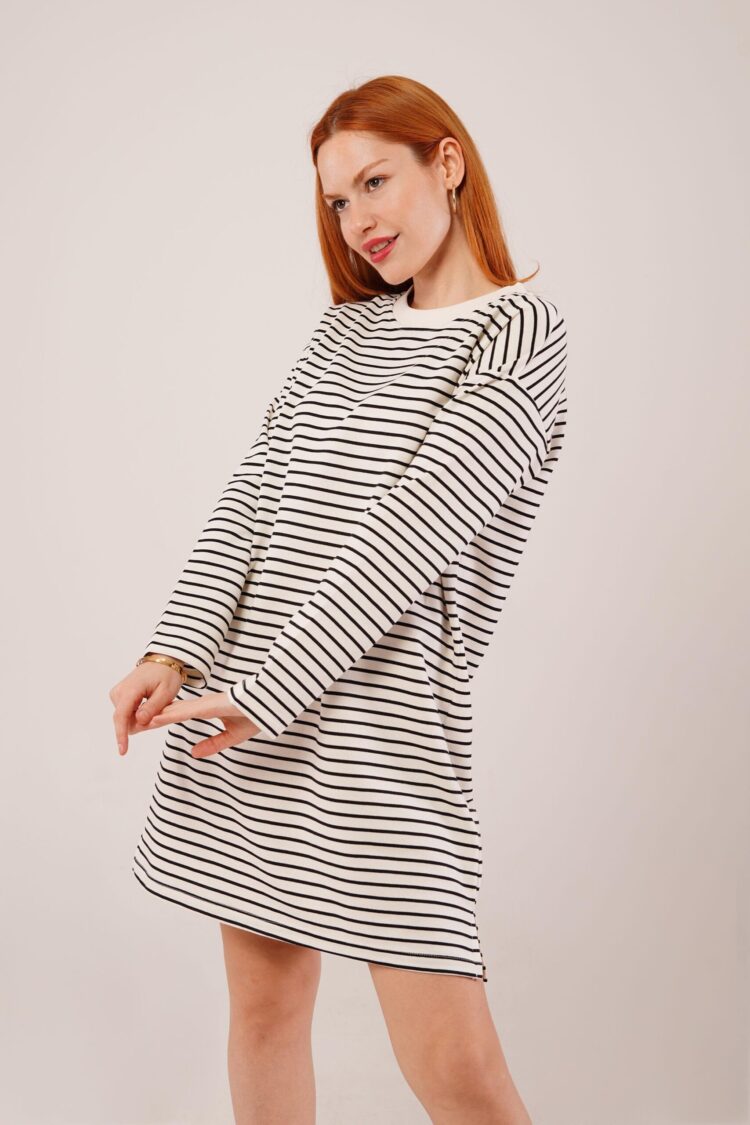 Slippery Cut Striped LongWholesale Sweatshirt - Producer: Lustrin - Wholesale Women Clothes - TheBS Women