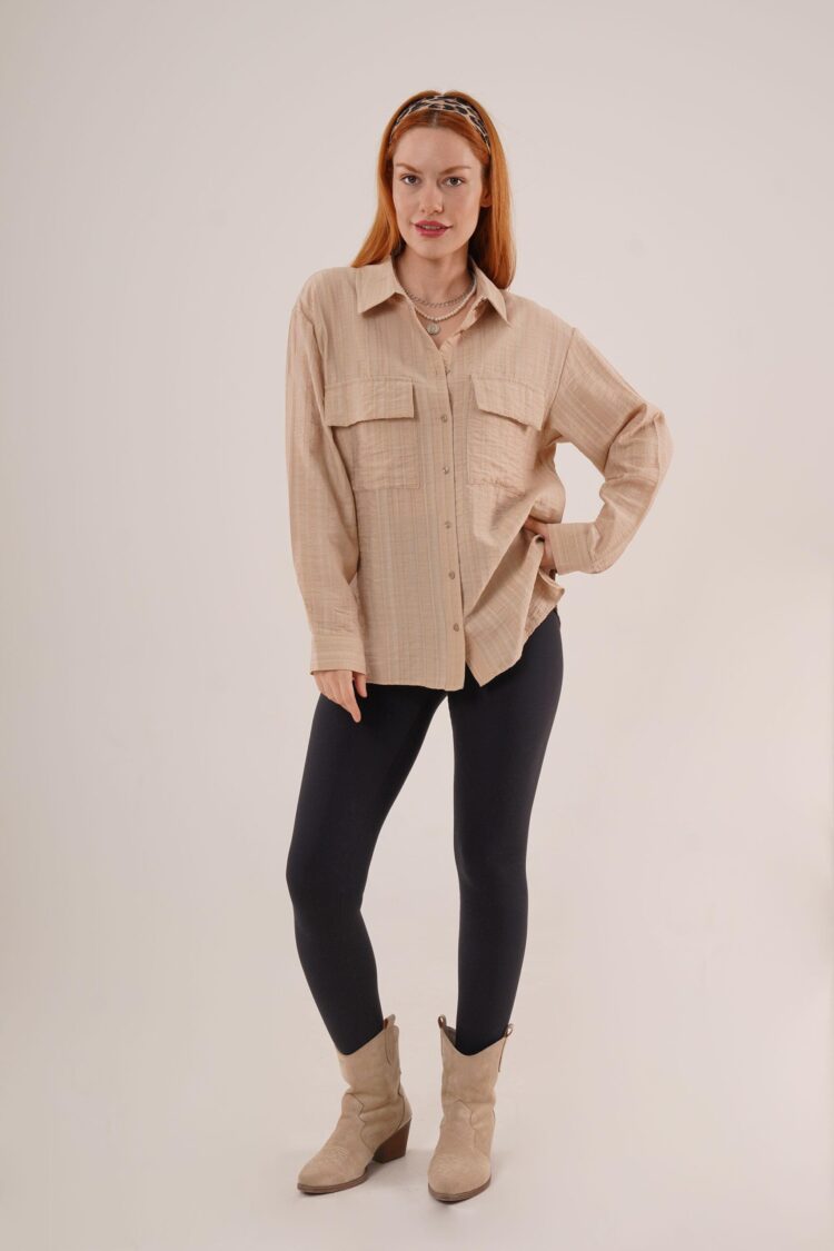 WholesaleShirt With Self Striped Pockets And Buttons - Producer: Lustrin - Wholesale Women Clothes - TheBS Women