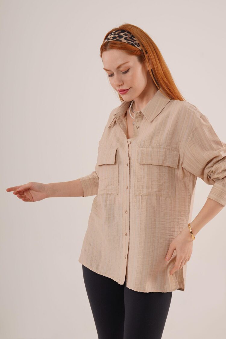 WholesaleShirt With Self Striped Pockets And Buttons - Producer: Lustrin - Wholesale Women Clothes - TheBS Women