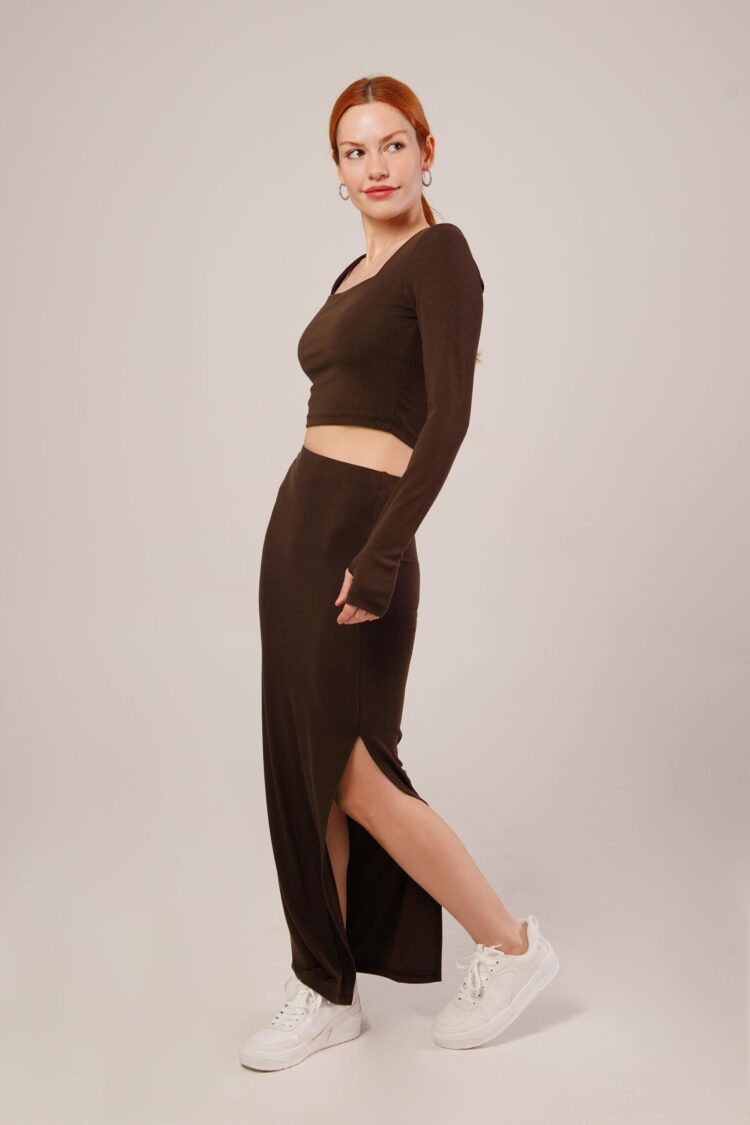 Square Collar Blouse And Slit Detailed Skirt Wholesale DoubleSuit - Producer: Lustrin - Wholesale Women Clothes - TheBS Women