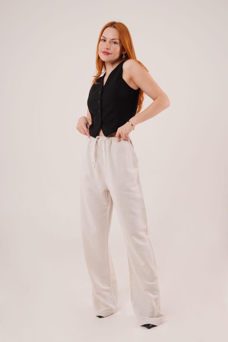 Drawstring Detailed Linen Wholesale Ecru Pants With Pockets - Producer: Lustrin - Wholesale Women Clothes - TheBS Women