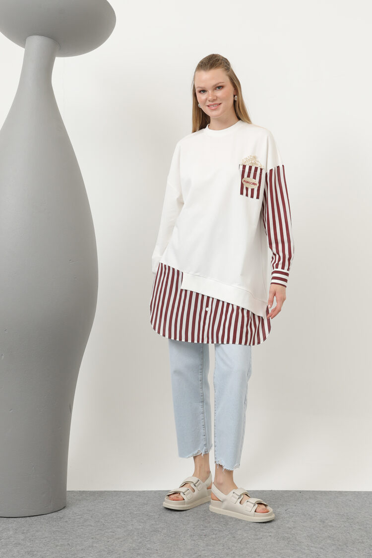 Women's Front Pop Corn Printed And Beaded Embroidered Line Garnish Tunic - Producer: Puane - Wholesale Women Clothes - TheBS Women