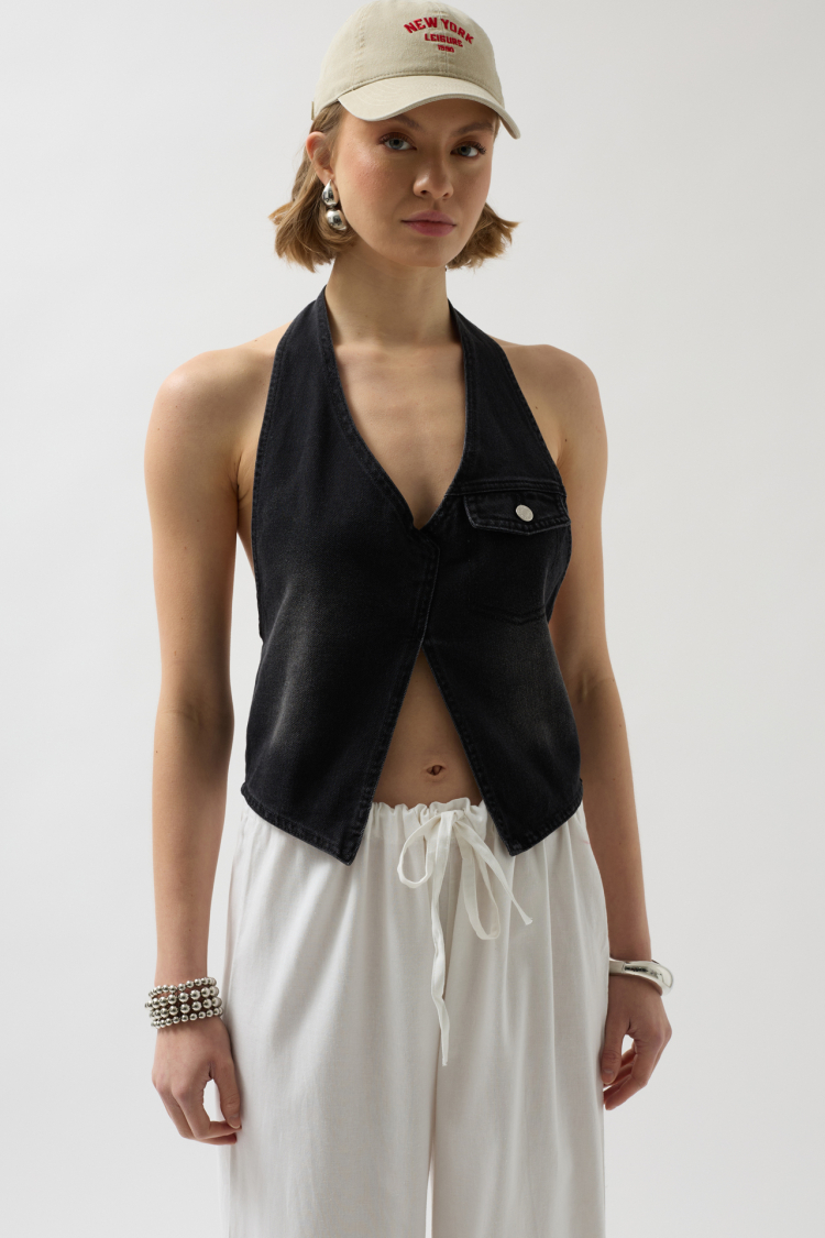 Asymmetrical Denim Vest - Producer: Black Fashion - Wholesale Women Clothes - TheBS Women