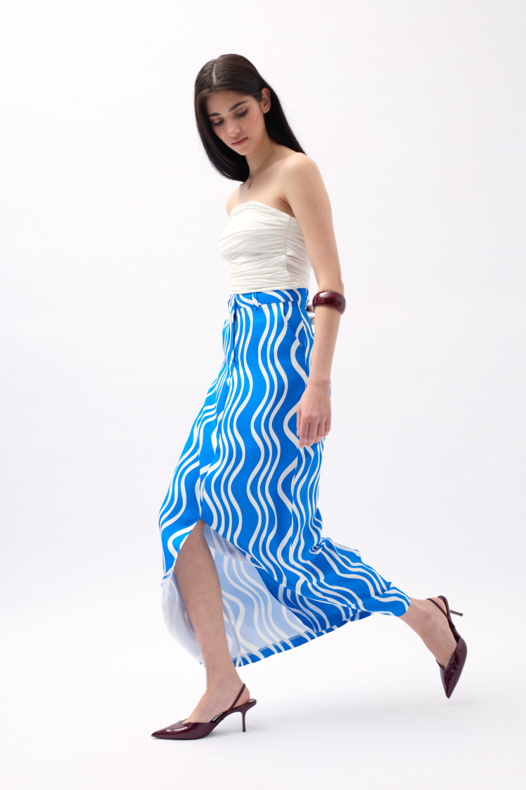 Printed Front Slit Skirt - Blue - Producer: Black Fashion - Wholesale Women Clothes - TheBS Women