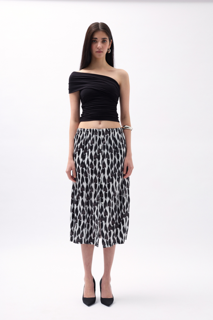 Patterned Skirt With Side Slits - Black & - Producer: Black Fashion - Wholesale Women Clothes - TheBS Women