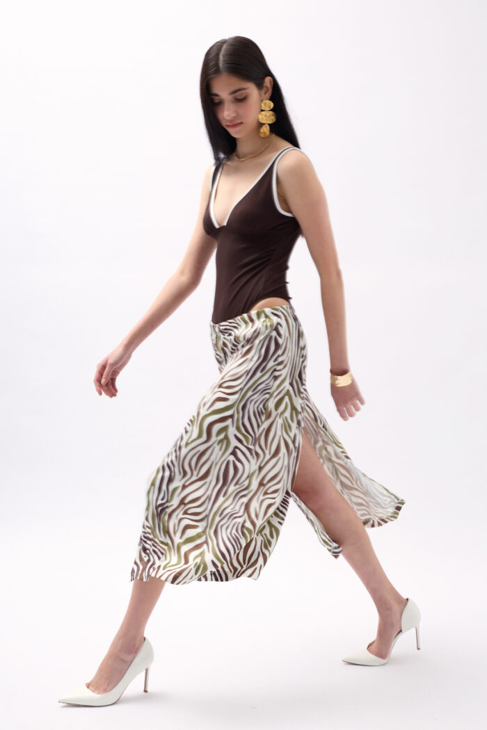 Patterned Skirt With Side Slits - Green - Producer: Black Fashion - Wholesale Women Clothes - TheBS Women