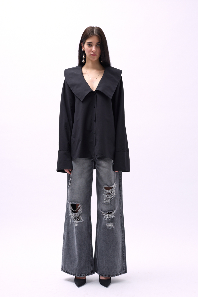 Wide Collar Ruffle Sleeve Shirt - Producer: Black Fashion - Wholesale Women Clothes - TheBS Women