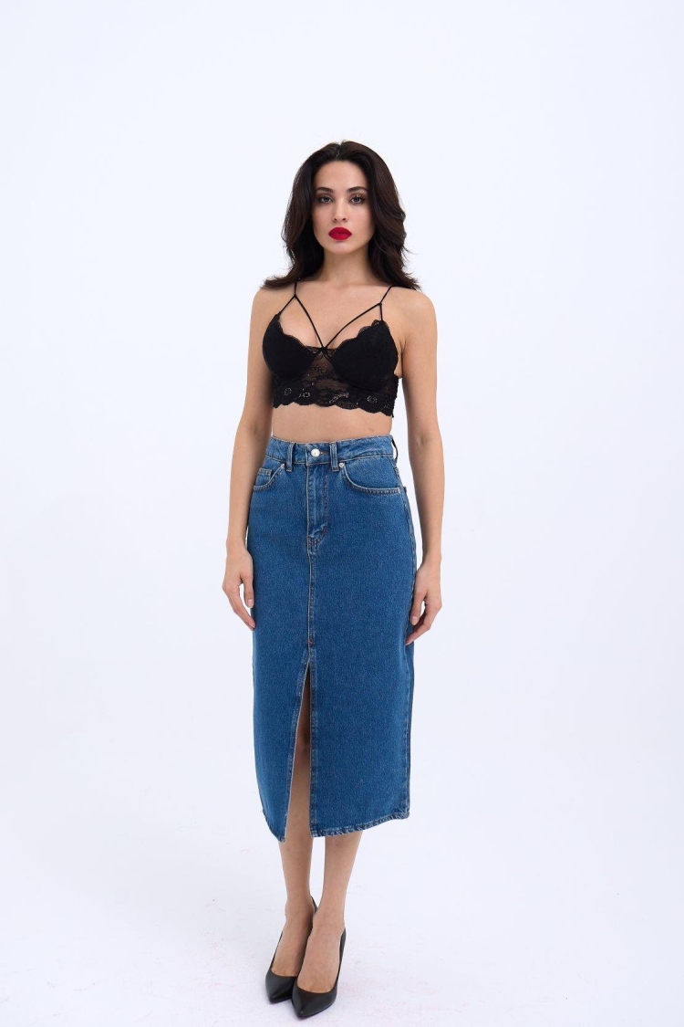 Denim Midi Slit Skirt - Dark - Producer: Fame - Wholesale Women Clothes - TheBS Women