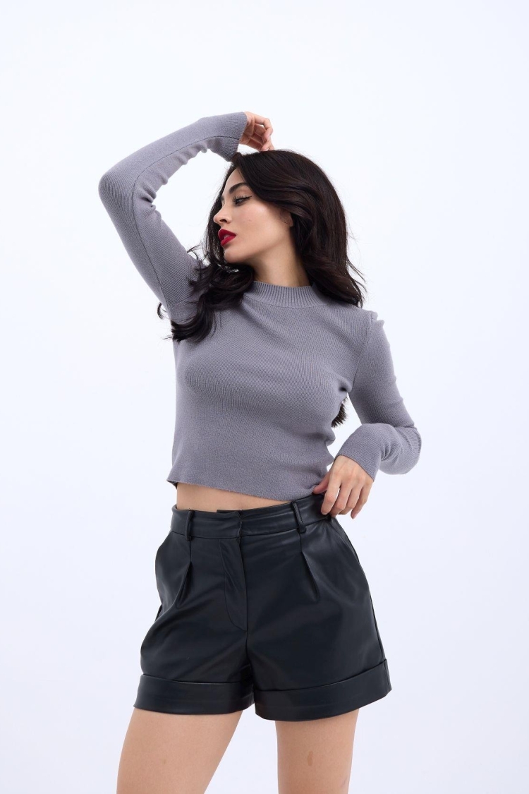 Knitwear Basic Sweater - Gray - Producer: Fame - Wholesale Women Clothes - TheBS Women
