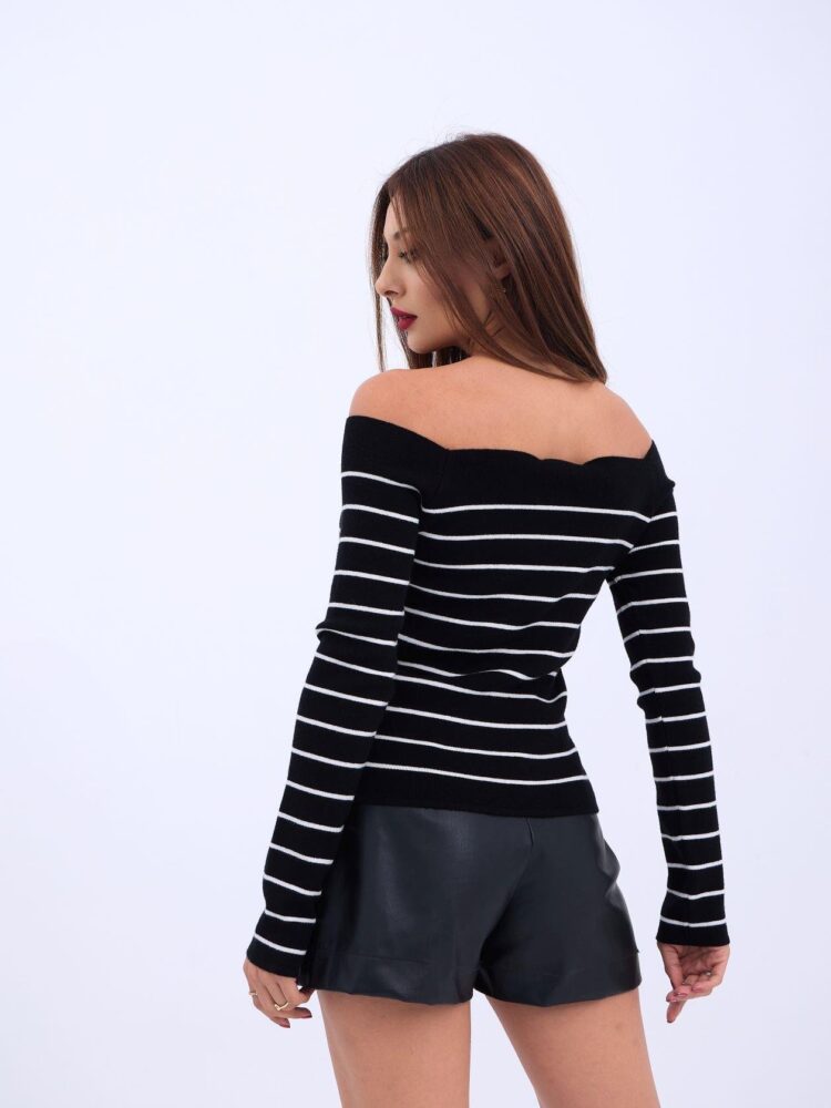 Knitwear Striped Boat Neck -- Ecru - Producer: Fame - Wholesale Women Clothes - TheBS Women