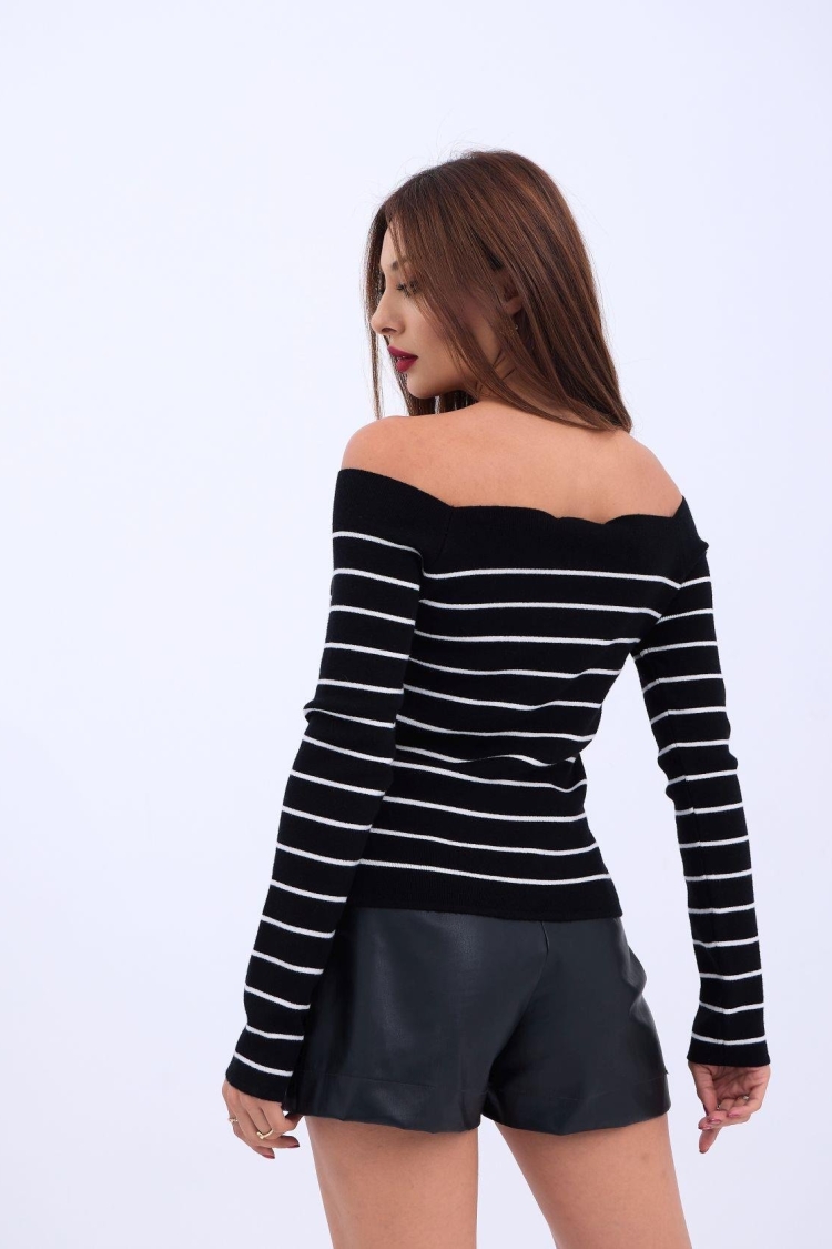 Knitwear Striped Boat Neck -- Ecru - Producer: Fame - Wholesale Women Clothes - TheBS Women