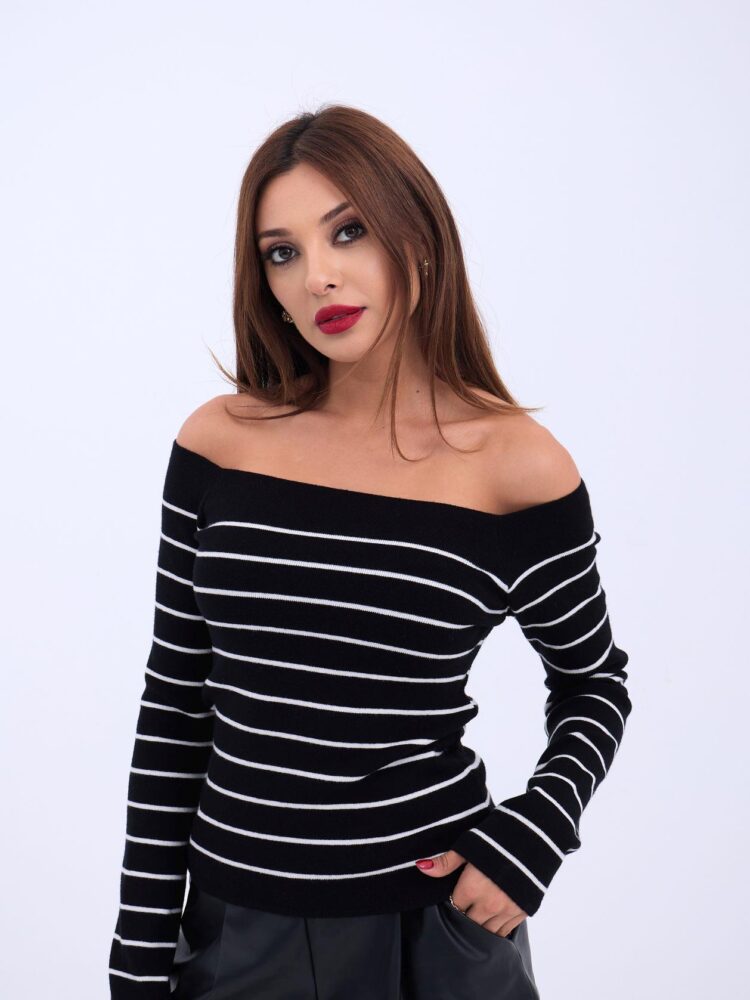 Knitwear Striped Boat Neck -- Ecru - Producer: Fame - Wholesale Women Clothes - TheBS Women