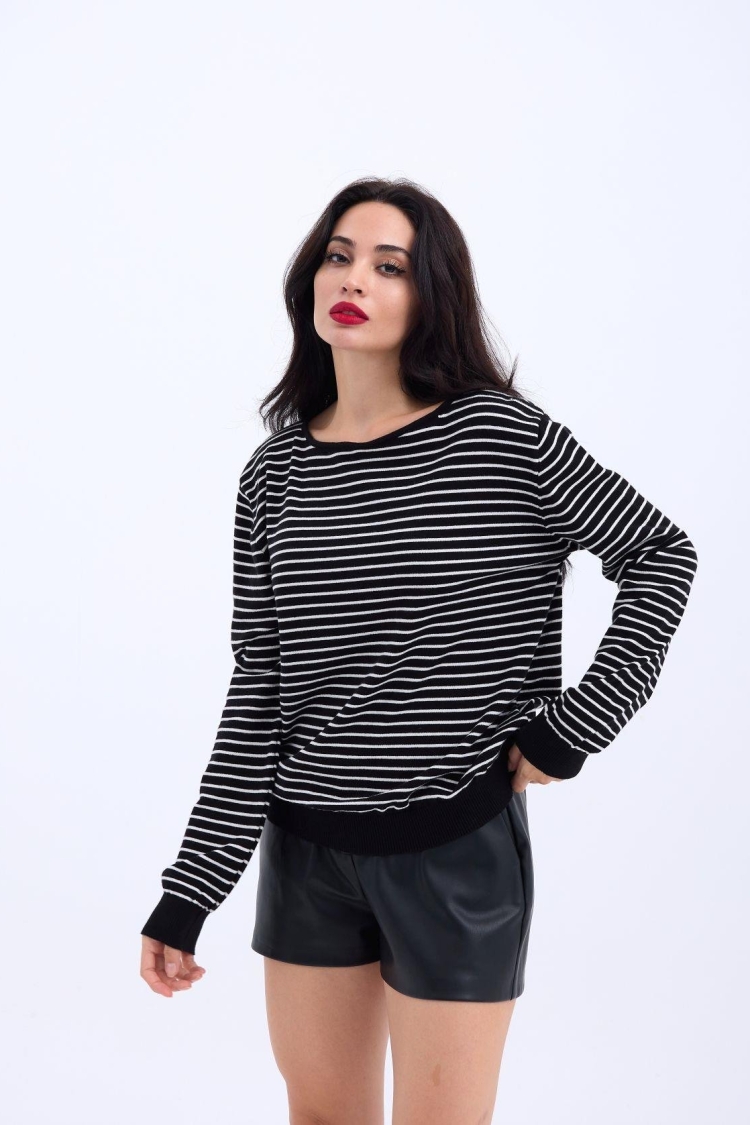 Knitted Striped Casual Sweater -- Ecru - Producer: Fame - Wholesale Women Clothes - TheBS Women