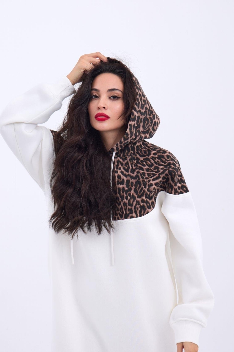Leopard Pattern Long Sweat -& Brown - Producer: Fame - Wholesale Women Clothes - TheBS Women