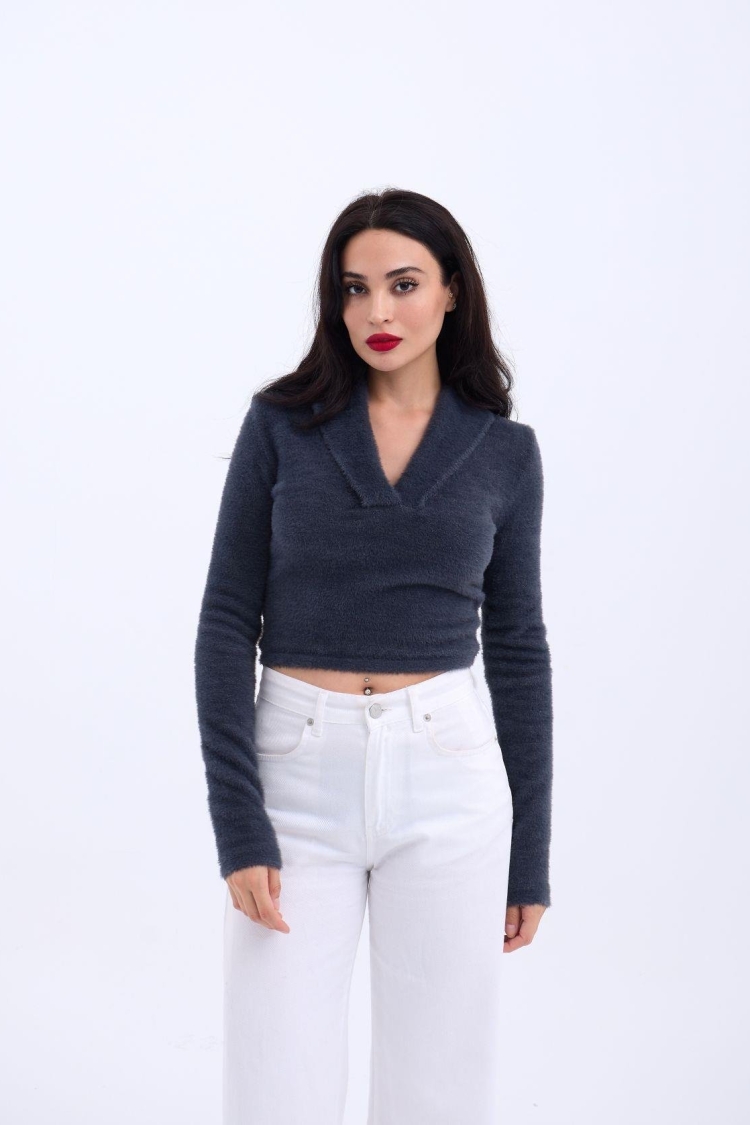 Knitwear Glittery Collar Crop - Producer: Fame - Wholesale Women Clothes - TheBS Women
