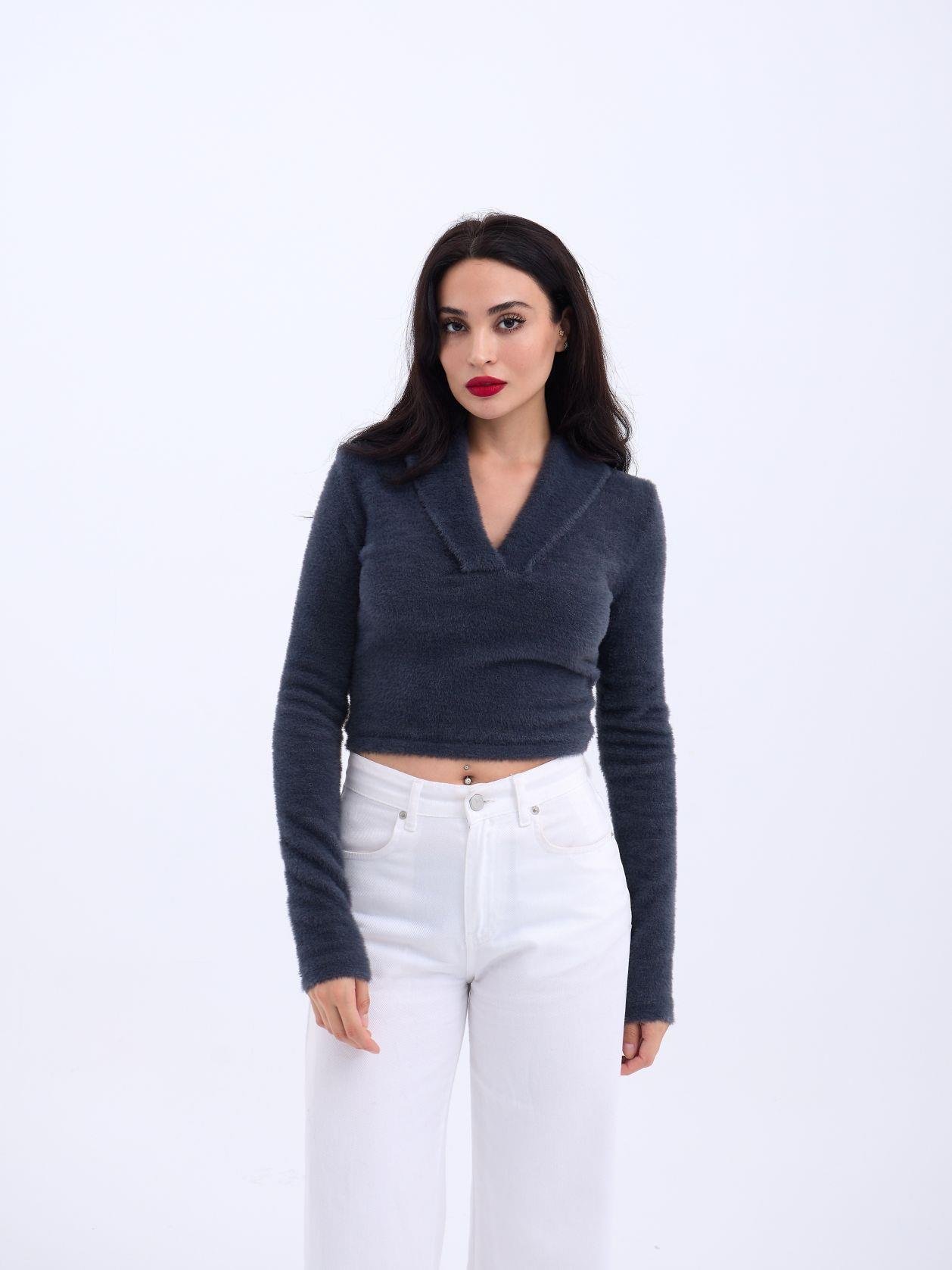 Knitwear Glittery Collar Crop - Producer: Fame - Wholesale Women Clothes - TheBS Women