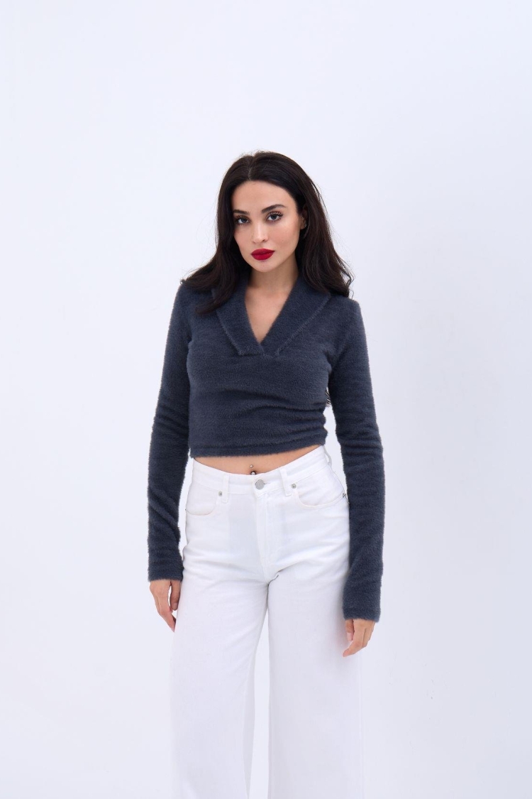 Knitwear Glittery Collar Crop - Producer: Fame - Wholesale Women Clothes - TheBS Women