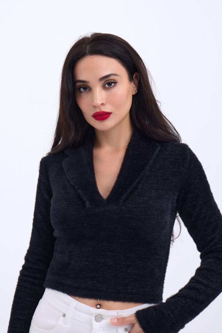 Knitwear Glittery Collar Crop - Producer: Fame - Wholesale Women Clothes - TheBS Women