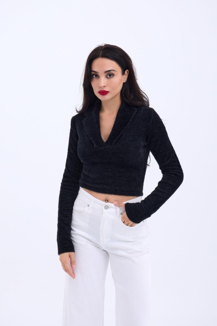 Knitwear Glittery Collar Crop - Producer: Fame - Wholesale Women Clothes - TheBS Women