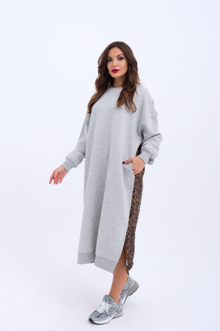 Long Sweat Dress - Gray - Producer: Fame - Wholesale Women Clothes - TheBS Women