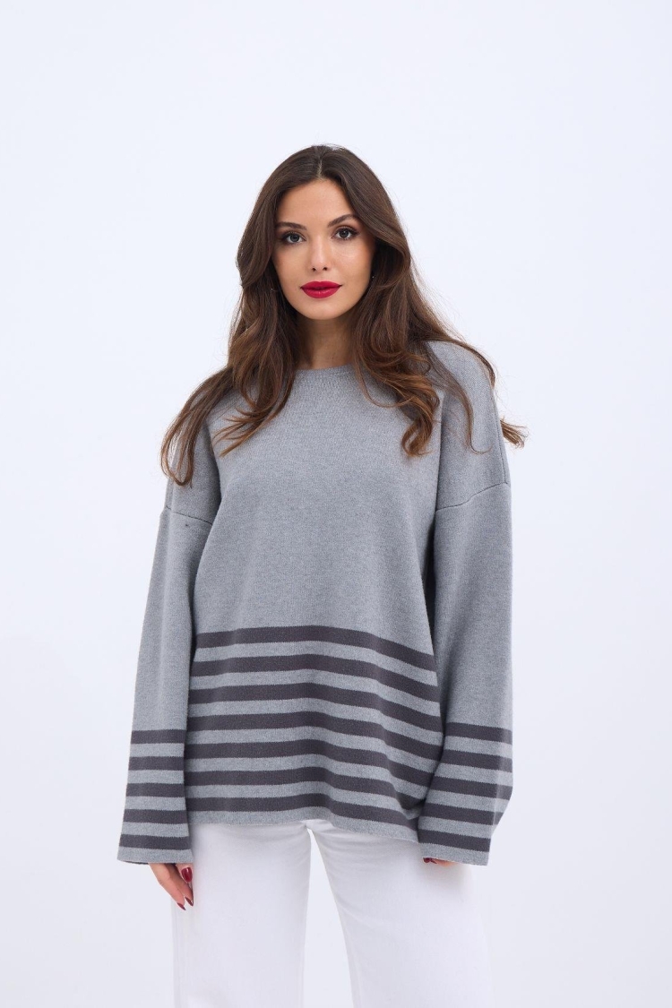 Knitted Striped Sweater -- Anthracite - Producer: Fame - Wholesale Women Clothes - TheBS Women