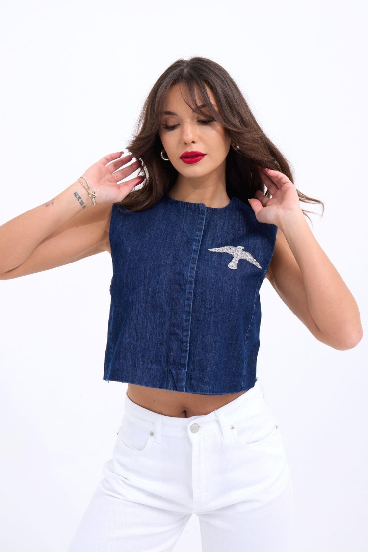 Denim Vest - Blue - Producer: Fame - Wholesale Women Clothes - TheBS Women
