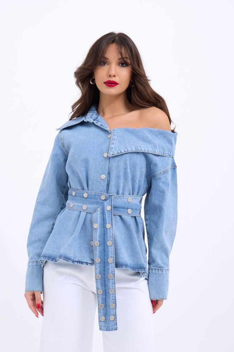 Denim Shirt - Blue - Producer: Fame - Wholesale Women Clothes - TheBS Women