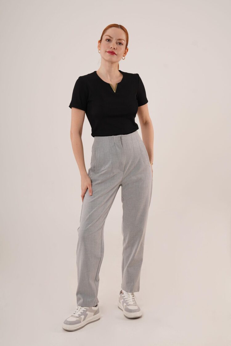 Double Collar Detailed Gray Pants - Producer: Lustrin - Wholesale Women Clothes - TheBS Women