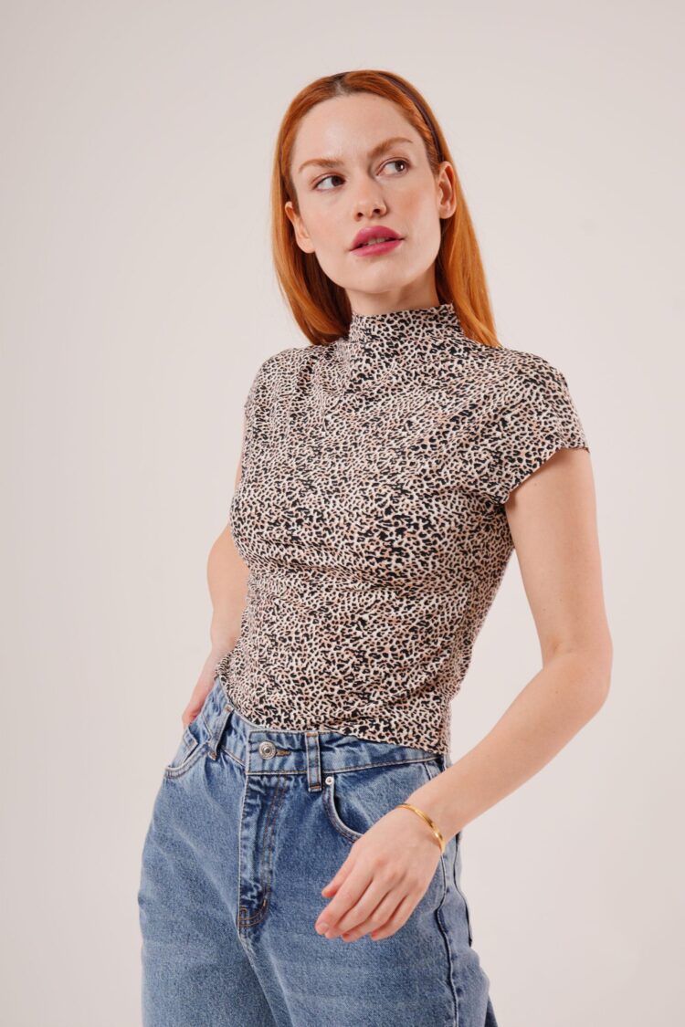 Leopard Print Short Sleeve Basic T-shirt - Multicolor - Producer: Lustrin - Wholesale Women Clothes - TheBS Women