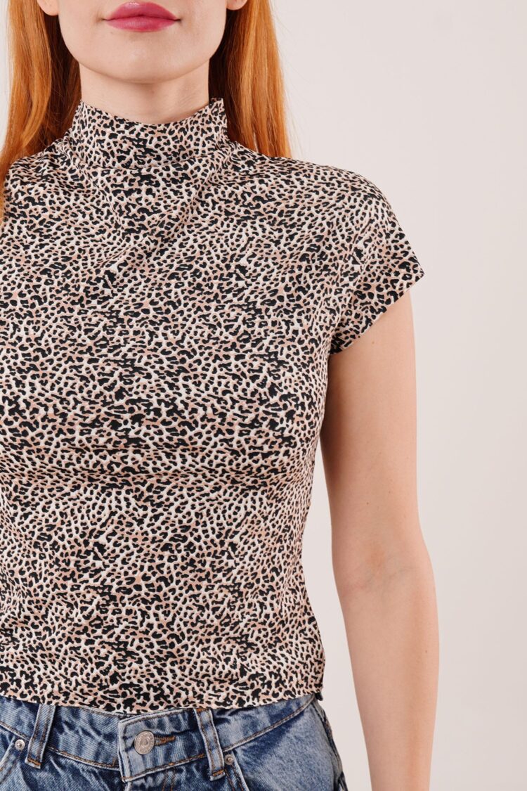 Leopard Print Short Sleeve Basic T-shirt - Multicolor - Producer: Lustrin - Wholesale Women Clothes - TheBS Women