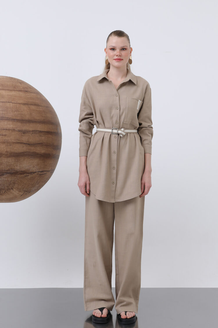 Women's Waist Ruched And Pocket Detailed Shirt And Pants Set - Producer: Puane - Wholesale Women Clothes - TheBS Women