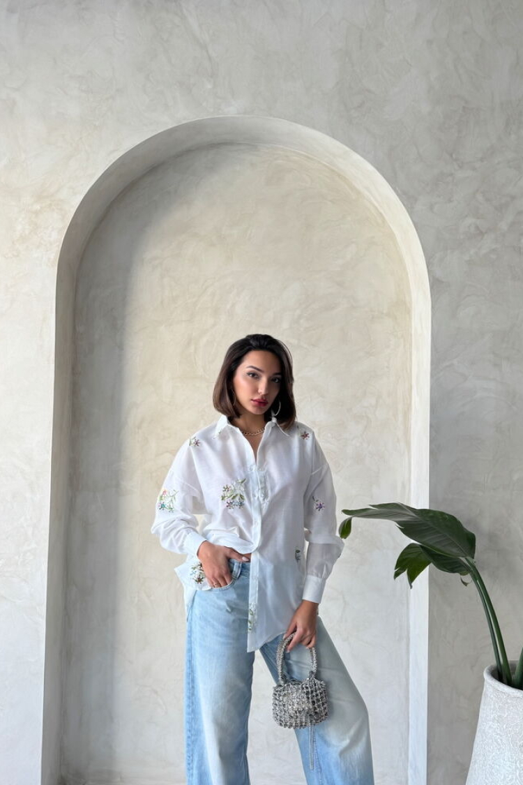 Embroidered Shirt - Cream - Producer: Topshow - Wholesale Women Clothes - TheBS Women