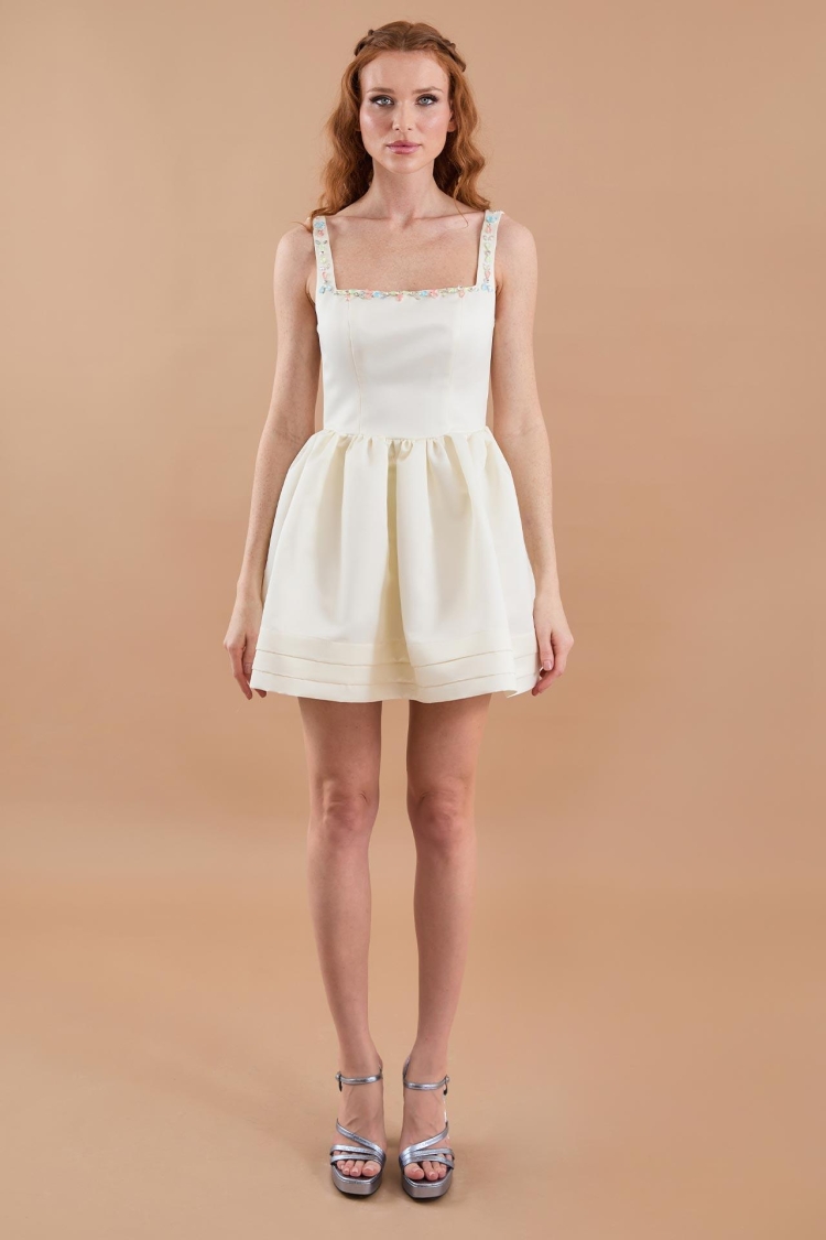 Satin Hand Embroidered Flared Mini Dress - Producer: Juste - Wholesale Women Clothes - TheBS Women