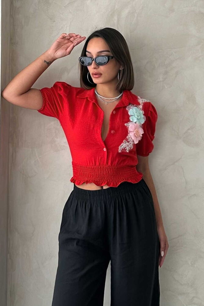 Chest Floral Linen Wholesale Shirt - Producer: Topshow - Wholesale Women Clothes - TheBS Women