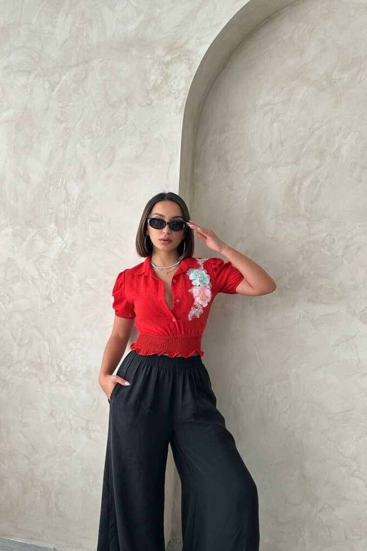Chest Floral Linen Wholesale Shirt - Producer: Topshow - Wholesale Women Clothes - TheBS Women