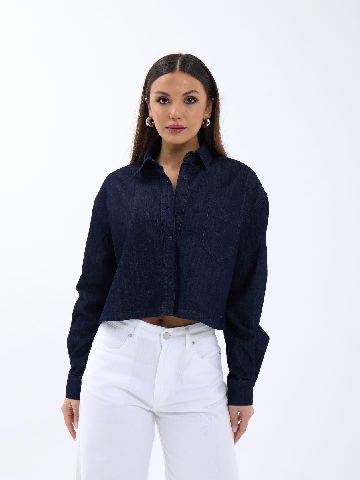 Denim Shirt - Navy - Producer: Fame - Wholesale Women Clothes - TheBS Women