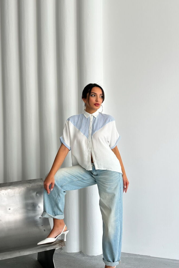 Stripe Detailed Shirt - Light - Producer: Topshow - Wholesale Women Clothes - TheBS Women