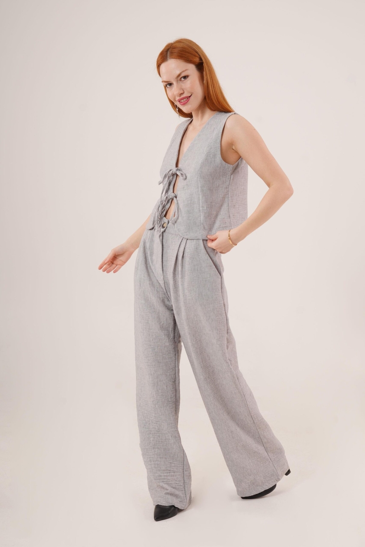 Front Drawstring Detailed Vest And PantsWholesale Two Piece Suit - Brand: Lustrin - Women & Kids, Baby Clothes Wholesale - TheBS Women