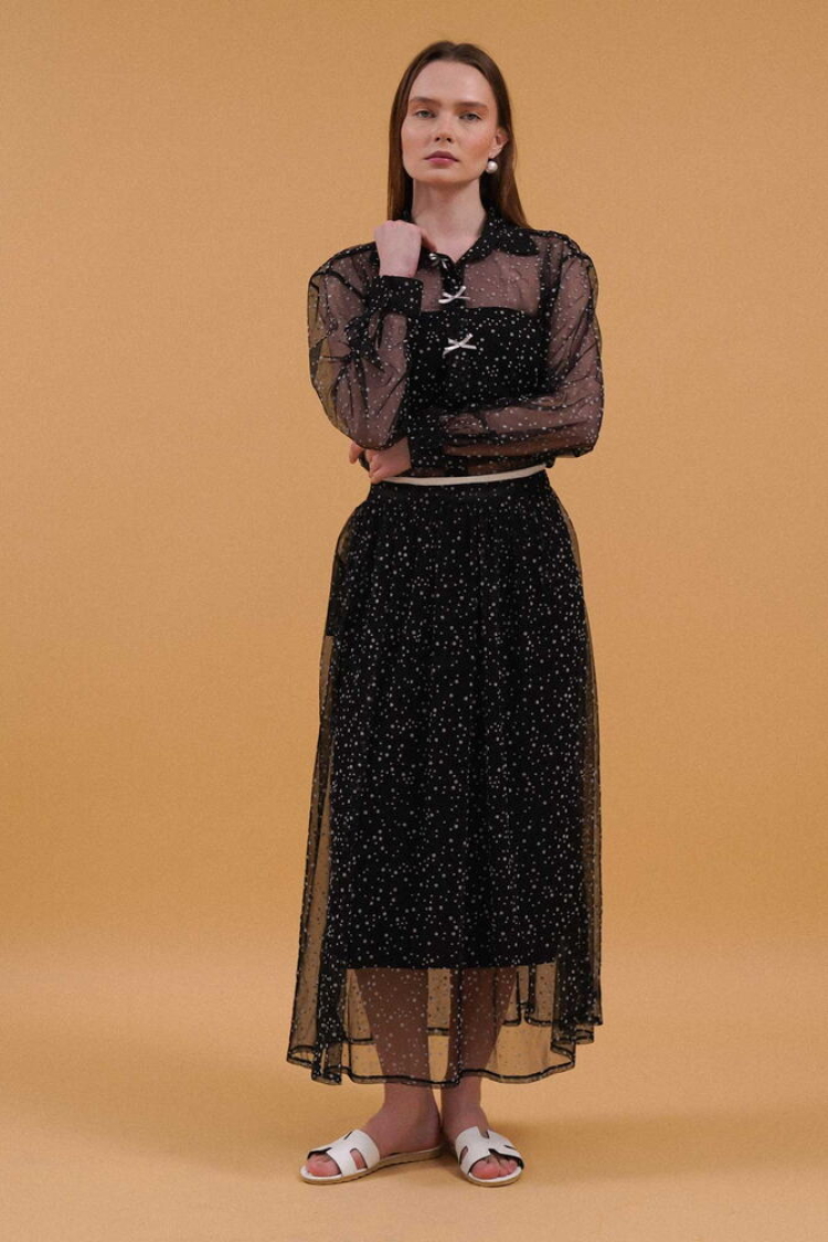 Bow Detailed Polka Dot Skirt - Black - Producer: Topshow - Wholesale Women Clothes - TheBS Women