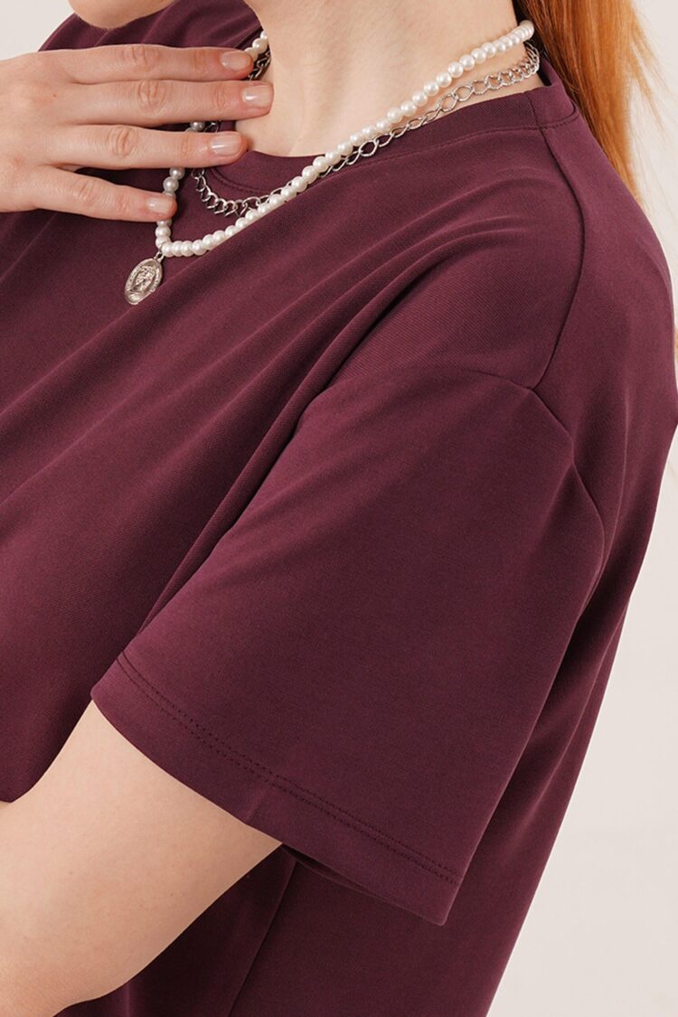 Slit Detailed Short Sleeve Slippery Maxi Burgundy Wholesale Dress - Producer: Lustrin - Wholesale Women Clothes - TheBS Women