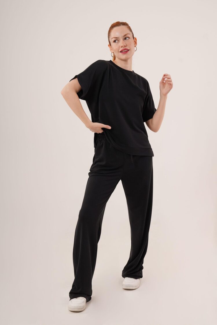 Modal Short Sleeve Top And Wide Leg Tracksuit Double WholesaleSuit - Producer: Lustrin - Wholesale Women Clothes - TheBS Women