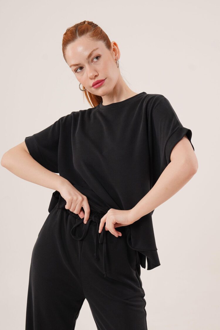 Modal Short Sleeve Top And Wide Leg Tracksuit Double WholesaleSuit - Producer: Lustrin - Wholesale Women Clothes - TheBS Women