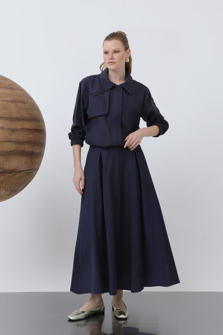 Hidden Padded Zipper Skirt Suit - Navy - Producer: Puane - Wholesale Women Clothes - TheBS Women